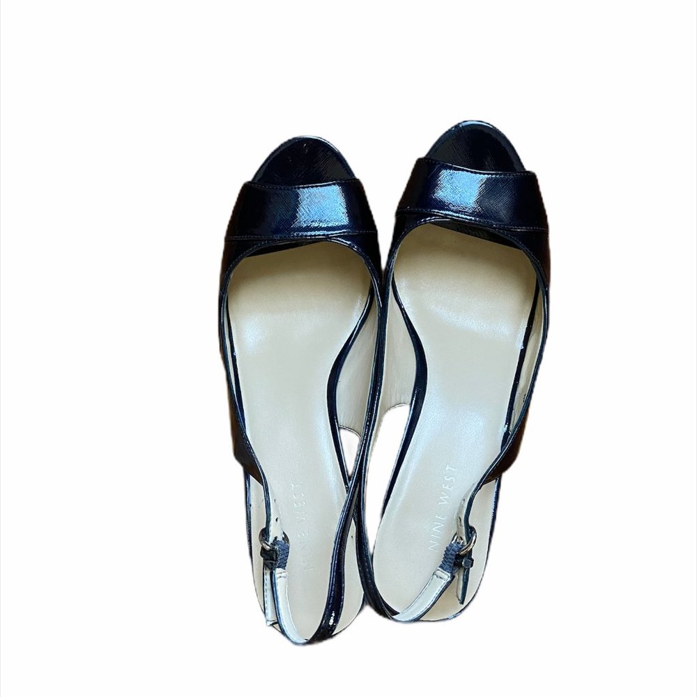 Nine West Dark Blue Patent Peep Toe Heels 9.5M